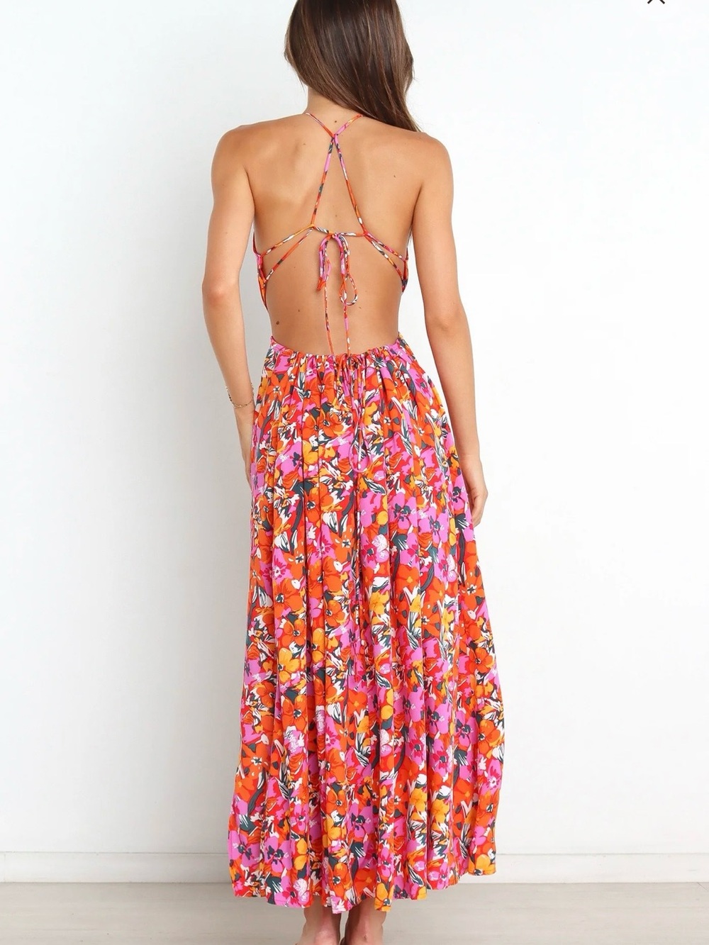 Petal & Pup Pink and Orange Floral Halter Cutout Maxi Dress - Picture 2 of 3